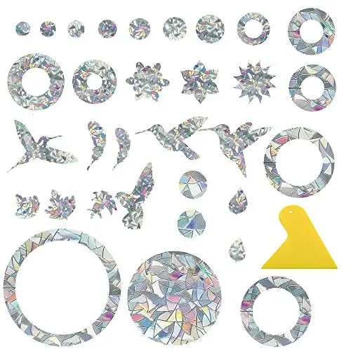 Produktbild: SPTwj 40 Stück Anti-Kollision Fenster Aufkleber mit Folienschaber Prism Abziehbilder Fensterglas Dekorfolie Fensteraufkleber Vogelschutz 3D Regenbogen Fensterfolie Warnen Vögel Fenster Haftet