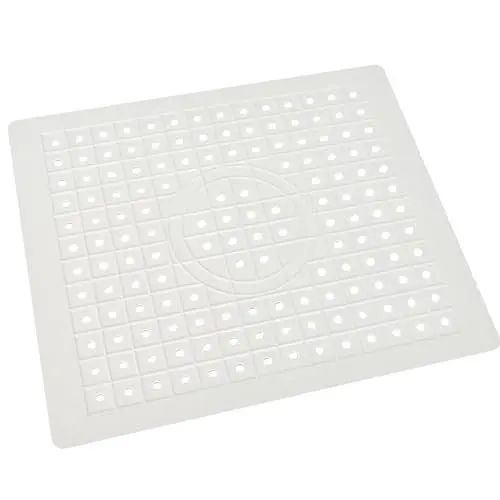 Produktbild: DabbOo Spülbecken Schutzmatte Spülbeckenmatte Quadratische Untersetzer Abtropfmatte Spülbeckeneinlage Eckig mit Abflussloch Non-Slip Drain Mat für Küchenspülbeckenboden, Besteck und Glaswaren(Weiß)