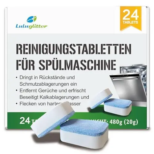Produktbild: Spülmaschinentabletten für Gerüche, Tiefenreinigung, Entkalker und strapazierfähig, für Geschirrspülmaschine oder Spülmaschine, septisch sicher, natürlicher Kalkentferner, 24 Tabs