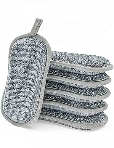Produktbild: Spülschwamm Topfreiniger Küchenschwamm Waschbar zum wiederverwenden 6er Set,10x8 cm mit Mikrofaser, mit 2 leistungsstarke Seiten,Für Gründliche Reinigung bei hartnäckigem Schmutz haarbürste