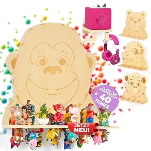 Produktbild: SPUNZ Tonie Regal zum Hinstellen und Aufhängen (2in1 Tonie Regal Mädchen und Junge) Tonie Aufbewahrung inkl. Toniebox Regal (Jetzt Tiermotiv wählen)