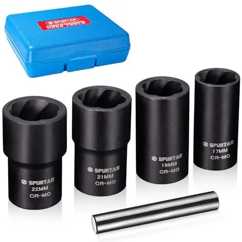 Produktbild: Spurtar 5 Stück Steckschlüsselsatz, Special Schraubenausdreher Werkzeug zum Entfernen von Schraubenmuttern für beschädigte, verrostete, abgerundete Schrauben, Muttern 17MM, 19MM, 21MM, 22MM