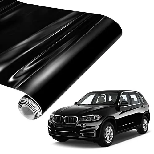 Produktbild: Spurtar Vinylfolie Schwarz Hochglanz, 30,5 x 152 cm, Blasenfrei Klebefolie, Glänzende Schwarze Autofolie Klebefolie Automobil Car Wrapping Folie für Autos Motorräder DIY Zierleisten Schutzfolie