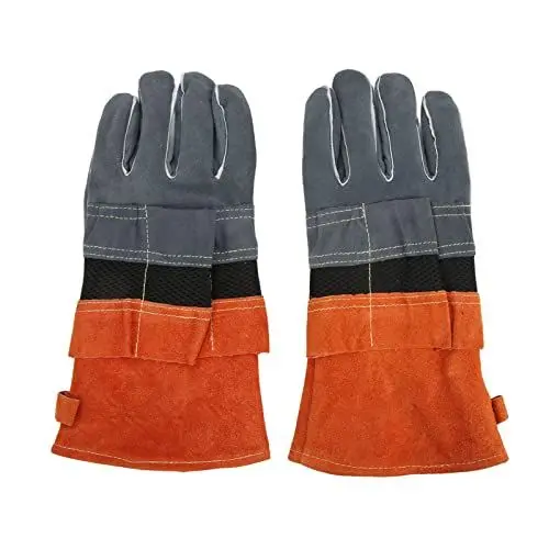 Produktbild: SPYMINNPOO 1 Paar Hitzebeständige, Feuerfestes Grillhandschuhe Hitzebeständig Flammhemmendes Ofenhandschuhe Nicht Verbrühendes Leder für BBQ Grill(Orange)