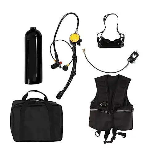 Produktbild: SPYMINNPOO 2L Mini-Tauchflasche, Tauch-Sauerstoffflaschen-Set mit Schutzbrille, Leichte Unterwasser-Atemausrüstung für Professionelles Tauchen (Schwarze Sauerstoffflasche)