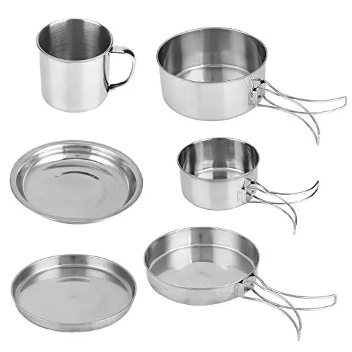 Produktbild: Edelstahl BBQ Camping Kochgeschirr Set Outdoor Klapptopf Picknick 8-teiliges Tragbares Set