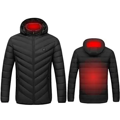 Produktbild: SPYMINNPOO Heizjacke, Leichte USB-Infrarot-Heizung, Elektrischer Kapuzenmantel, Outdoor-Ski-Wanderjacke, Keine Powerbank (Black)