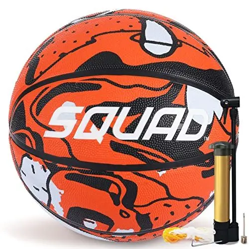 Produktbild: SQUAD Größe 7 Gummi Basketball - Indoor & Outdoor, Camouflage Design, Straßentraining für Erwachsene, Inklusive Pumpe und Nadel