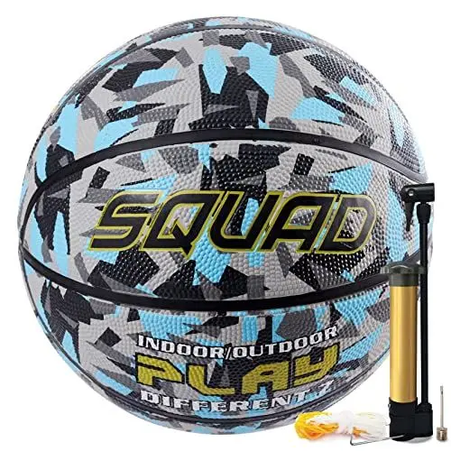 Produktbild: SQUAD Größe 7 Gummi Basketball - Indoor & Outdoor, Camouflage Design, Straßentraining für Erwachsene, Inklusive Pumpe und Nadel