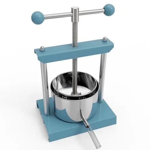 Produktbild: SQUEEZE master Obstpresse 0,53 Gallonen/2 Liter, Blau, Käse Tinktur Kräuter Obst Wein Handpresse, Edelstahl & Eisen für Saft, Apfelwein, Wein, Olivenöl