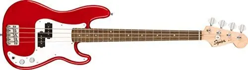Produktbild: Squier by Fender Mini Precision Bass, Kompakter E Bass mit vollem Sound, geeignet für Einsteiger, Kinder und Reisemusiker, Dakota Rot, Inklusive virtueller Kurse auf Fender Play