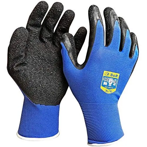 Produktbild: S&R Arbeits- und Schutzhandschuhe aus Nylonfaser mit Latexbeschichtung – Reißfest, Abriebfest und Flexibel für Arbeit, Handwerk, Garten und Heimwerker - 12 Paar - XXL/10
