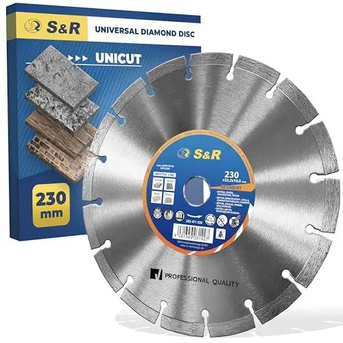 Produktbild: S&R Diamanttrennscheibe 230 x 22,2 mm Professional, Diamant-Trennscheibe zum Trennen von Baumaterialien, Beton, Naturstein, Stein, Ziegel, Mauerwerk, hohe Standzeit