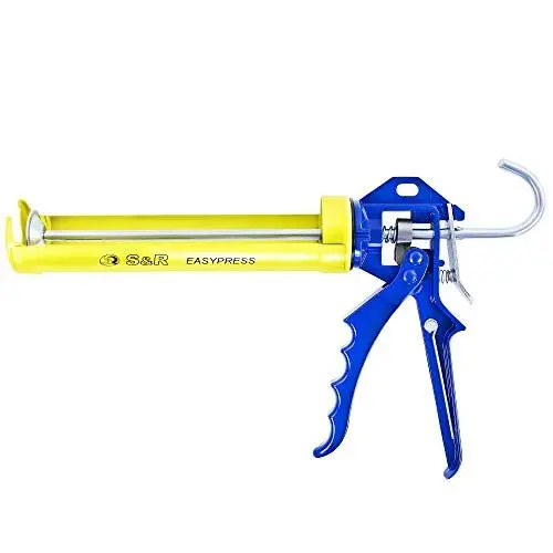 Produktbild: S&R Kartuschenpresse mit Drehrahmen für Kartuschen bis 310ml, kompakte Silikonspritze mit 12:1 Schubverhältnis, Kartuschenpistole mit Reinigungspin gegen verstopfte Düsen, robustes Metalldesign