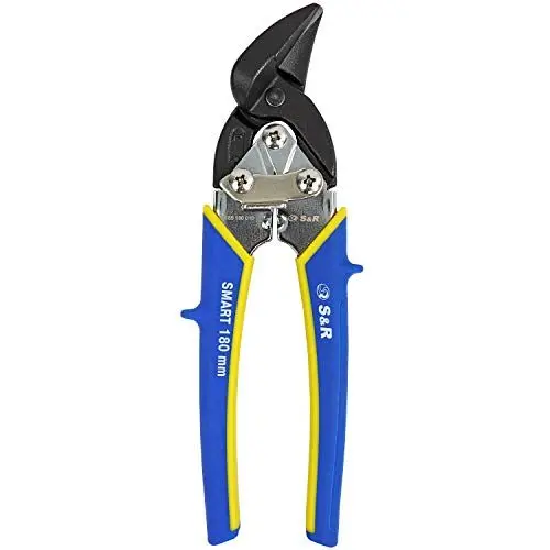 Produktbild: S&R Professional Mini - Blechschere Ideal-Serie, geschmiedete gehärtete Chrom-Molybdän-Klingen HRC 60-62, stark und wendig, 180 mm, Linksschnitt, gummierte Griffe, kompakte Metallschere