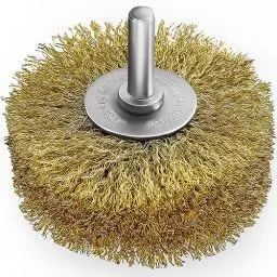 Produktbild: S&R Stahldraht Rundbürste Messing 80 mm x 35 mm, Holzstruktur-Bürste vermessingt, 0,25 mm gewellt, Rundschaft 8 mm, Drahtbürste für Holz, Metall, Edelstahl, Kunststoffe