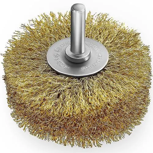 Produktbild: S&R Stahldraht Rundbürste Messing 80 mm x 35 mm, Holzstruktur-Bürste vermessingt, 0,25 mm gewellt, Rundschaft 8 mm, Drahtbürste für Holz, Metall, Edelstahl, Kunststoffe