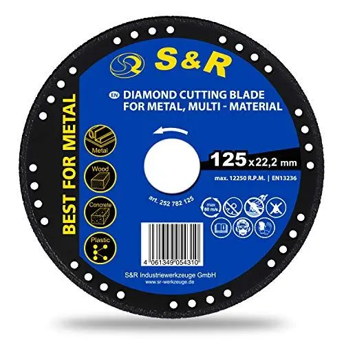 Produktbild: S&R Trennscheibe Multi-Material 125 mm x 22,2 mm, Multi Diamanttrennscheibe für Metall, Holz, Stein, Plastik, für Winkelschleifer