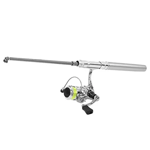 Produktbild: Sren Mini-Pen-Form-Angel- und -Rollen-Kombinationen, Taschenangel mit hoher Härte und Spinnrolle zum Flussangeln zum Felsangeln zum Meeresangeln(Silber)