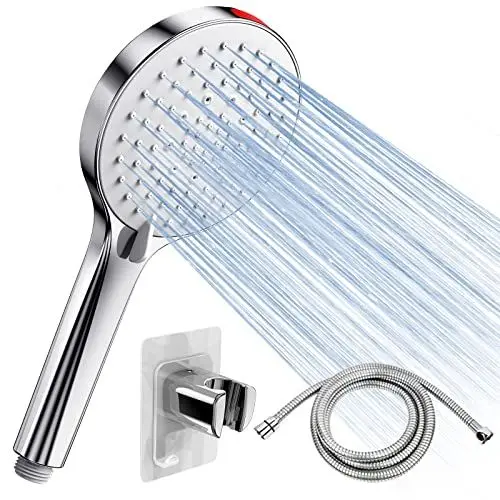 Produktbild: SREWOHS Duschkopf und Schlauch – Hochdruck-Duschköpfe und 1,6 m Schlauch mit Power-Flush Spray Druckverstärker Duschkopf für Niederdruck Universal großer Brauseschlauch und Kopf, Chrom