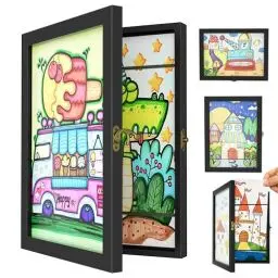 Produktbild: SRIWATANA Bilderrahmen Kinderzeichnungen A4, 2 Stücke Kinder Kunst Rahmen, aufklappbar befüllbar Kunstfotorahmen Holz 150 Bilder Kunstwerken Kunstprojekte,Schule,Zuhause (rein schwarz, 2pcs)