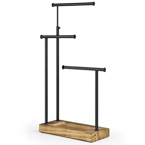 Produktbild: SRIWATANA Schmuckständer Holz Schmuckhalter Kettenhalter 3 Stäbe Drehbar (51cm) Schmuckbaum Schmuckaufbewahrung für Ketten Ohrringen Ringen Uhren und Armbändern