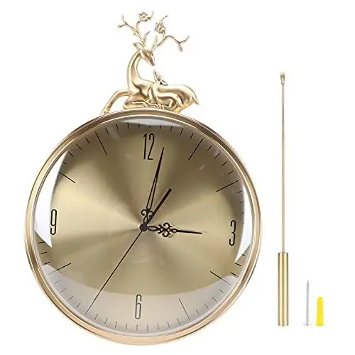 Produktbild: Srliya Hirschkopf-Wanduhr, Klares Kupfer, Geräuschlose Metall-Pendeluhr (mit) für Heimdekoration