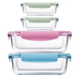 Produktbild: S.ROKE TTAN (1500ml-2er 400ml-2er, Frischhaltedosen aus Glas für Lebensmittel, Vorratsbehälterset aus Glas für Küche und Restaurant,Meal Prep Boxen Glas, Luftdicht, Auslaufsicher, BPA-frei (4-Pack)