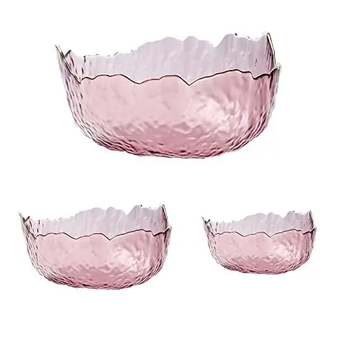 Produktbild: S.ROKE TTAN Salatschüsseln aus Glas 3-teiliges Set, Unregelmäßige Form Phnom Penh Servierschüsseln, Glasschüsseln für Küche, Hübsche Servierschüsseln für Pasta, Dessert, Obst, Snacks (Lila-rosa)