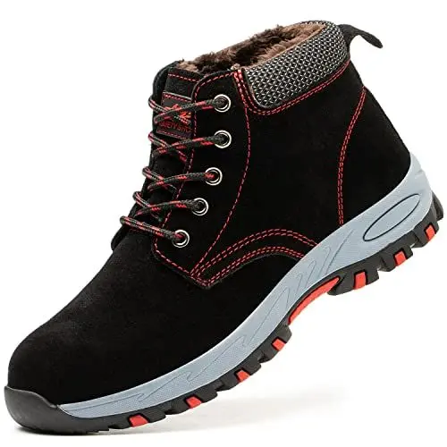 Produktbild: SROTER Damen Herren Arbeitsschuhe Stahlkappe Wasserdicht Gefüttert Sicherheitsschuhe Schneestiefel Trekking Wanderschuhe Winterschuhe Stiefel Trekking Schuhe,02 Schwarz,41 EU