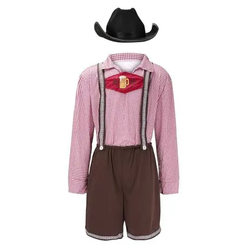 Produktbild: YANFJHV 2024 Herren Oktoberfest COS Bierkostüm Bühnenkostüm Zylinder und Hose DREI Anzug Jogginghose Pullover Set Herren (Red, L)
