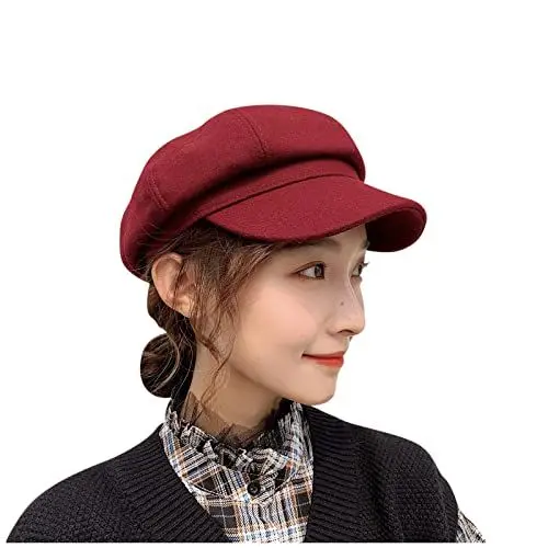 Produktbild: SRTUMEY Woolen Damen Baskenmütze Klassische Französischen Barett Einfarbig Warm Beret Elegante Winter Baskenmütze Gemütlich Kopfbedeckung Dick Strickmütze,Klassisch Mütze Für Frauen Beret