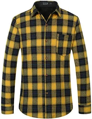 Produktbild: SSLR Herren Flanellhemd Langarmshirt Holzfällerhemd Herren Langarm Button Down Kariertes Hemd (X-Large, Gelb Schwarz Blau)