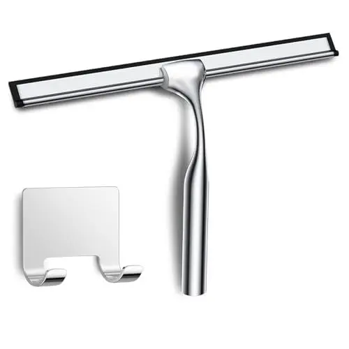 Produktbild: COFTCLMOMT 25CM Edelstahl Duschabzieher Mit Selbstklebe Haken, Silber Abzieher Dusche Wischer für Badezimmer, Kurzer Handgriff Glaswischer, Glas Wasserschieber, Duschwand Abzieher, Badwischer