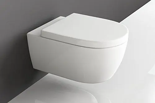 Produktbild: SSWW | Spülrandloses Hänge-WC, weiße Toilette inkl. WC Sitz mit Softclose-Funktion, Duroplast Toilette | 54,5 cm lang