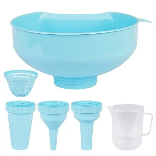 Produktbild: SSYR&P großer Öffnung trichter, 4 in 1 Multifunktions Trichter,mit Herausnehmbarer Sieb,Food Grade Plastic,Spülmaschinengeeignet (Blau)