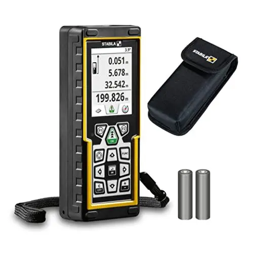 Produktbild: STABILA Laser-Entfernungsmesser LD 520, digitale Zielerfassung, Bluetooth Smart 4.0, max. Messbereich 200 m, 18 Funktionen (u. a. Neigungsmesser), IP 54, Tasche, Handschlaufe, inkl. Batterien (2 x AA)