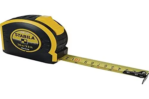 Produktbild: Stabila Taschenbandmaß BM 40, 10 m 33 ft, mit doppelseitiger Skala und Spikes-Haken schwarz gelb 27 mm Bandbreite