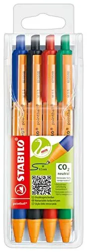 Produktbild: STABILO - Druck-Kugelschreiber - pointball - 4er Pack - blau, schwarz, rot, grün