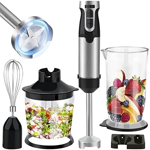 Produktbild: Stabmixer, 1000 W BPA-freies & spülmaschinenfestes Zubehör Pürierstab, Elektrischer Schneebesen, 4 in 1 Stabmixer Set für die Küche, Starke Leistung Edelstahl-Mixfuß Mixbecher