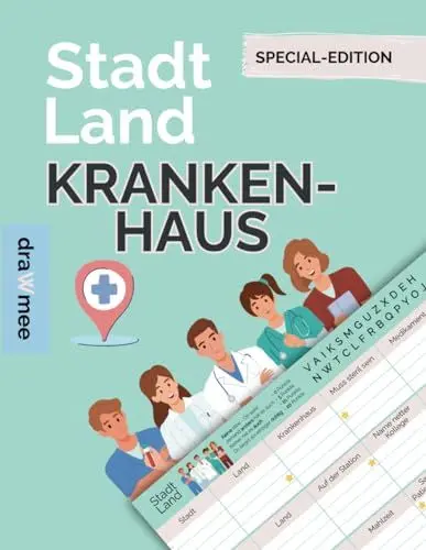 Produktbild: Stadt Land Krankenhaus - Quiz Geschenk für Krankenschwester, Pfleger, Arzt uvm: Spielblock mit 35 Blatt Din-A4 (Seiten zum Ausschneiden)