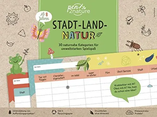 Produktbild: Stadt-Land-Natur. Bunter Spiele-Block für Kinder ab 8 Jahren und die ganze Familie: Nachhaltiger Spielspaß auf Recyclingpapier. Für kleine und große Umwelt-Fans und Natur-Liebhaber (pen2nature family)