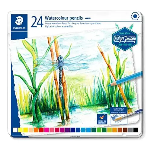 Produktbild: STAEDTLER 14610C M24 wasservermalbarer Buntstift (klassisches Sechskantformat, für Aquarelleffekte auf Aquarellpapier, auch für klassische Trockentechniken) Metalletui mit 24 leuchtenden Farben