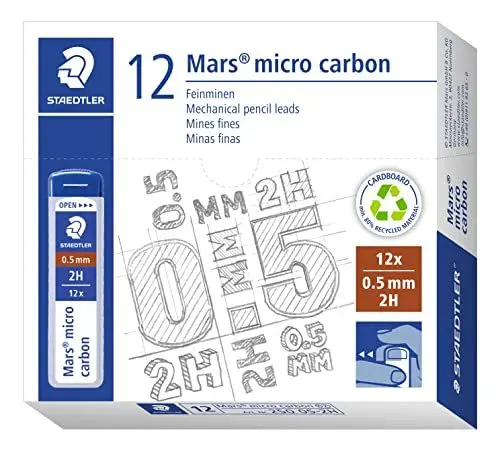 Produktbild: STAEDTLER 250 05-2H Mars Micro Feinminen, Minendurchmesser 0.5 mm, 2H, 12 Stück, graphitgrau