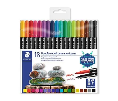 Produktbild: STAEDTLER 3187 TB18 ST 3187 TB18 - Doppelfasermaler permanent, feine und ultrafeine Spitze, für viele Oberflächen geeignet, Klarfaltetui mit 18 leuchtenden Farben