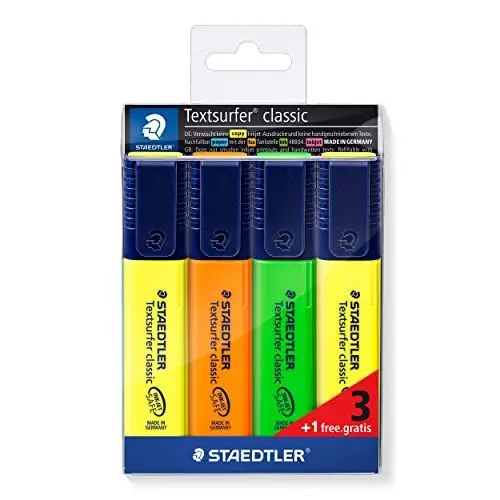 Produktbild: STAEDTLER 364-S WP4P Textsurfer classic Textmarker Aktions-Etui 3 und 1 Gratis 4 Stück im Weichplastiketui