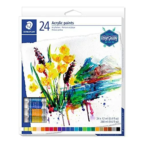 Produktbild: STAEDTLER 8500 C24 Acrylfarben (hoch pigmentiert, weicher Farbabstrich, leicht mischbar, Künstlerqualität) Kartonetui mit 24 brillanten Farbtuben à 12 ml