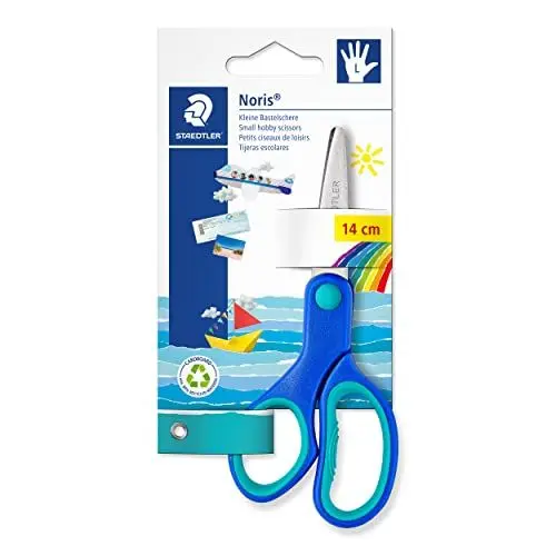 Produktbild: STAEDTLER 965 14LNBK Bastelschere (Noris Club, ergonomische Griffzone, gerundete Klingen, hohe Schneidleistung, für Linkshänder, Länge: 14 cm)