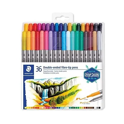 Produktbild: STAEDTLER Doppelfasermaler, zwei Spitzen für schmale und breite Linien, Klarfaltetui mit 36 leuchtenden Farben, 3200 TB36