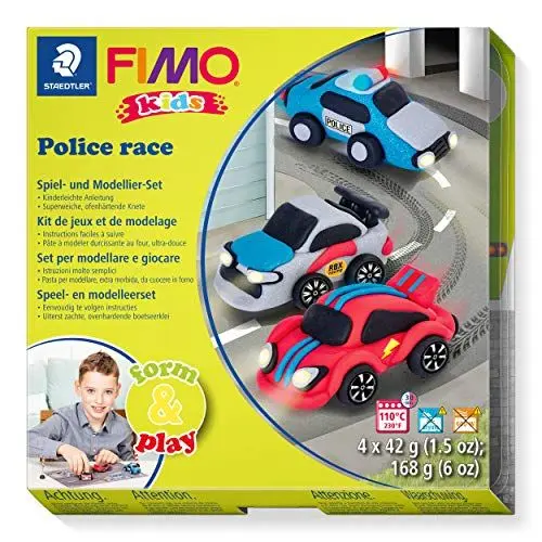 Produktbild: STAEDTLER FIMO kids form&play “Police Race”, Ofenhärtende Modelliermasse mit Zubehör, 8034 29 LY